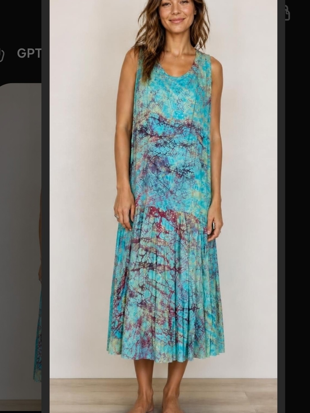 Sleeveless Turquoise Tie-Dye Midi Dress
